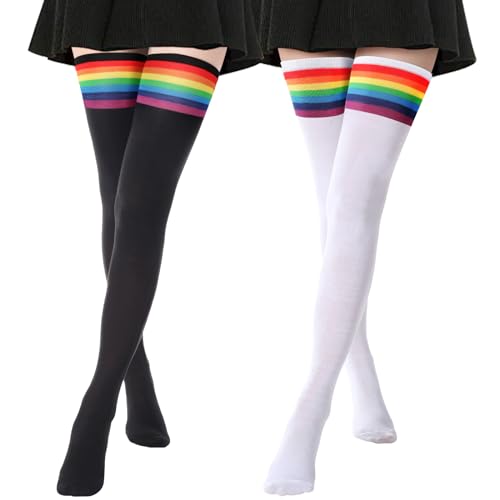 Image of DRESHOW Extra Long High Thigh Socks Striped Over Knee Thin Tights Long Stocking