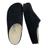 CUSHIONAIRE Heath Genuine Suede Cozy Mens Slippers – Faux Fur Clog House Shoes with Memory Foam, Indoor Outdoor Slippers for Men, Black 12