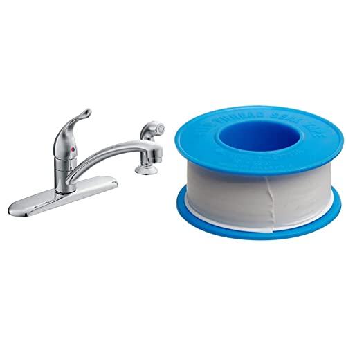 Moen Chateau Chrome One-Handle Low-Arc Kitchen Sink Faucet & Dixon Valve Ttb75 Ptfe Industrial Sealant Tape, -212 To 500 Degree F Temperature Range, 3.5Mil Thick, 520" Length, 3/4" Width, White #TOP24