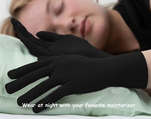 Bamboo Gloves For Eczema, Black, Small, Women, Dry Hands, Overnight Moisturizing Gloves, 3 Pairs #TOP3