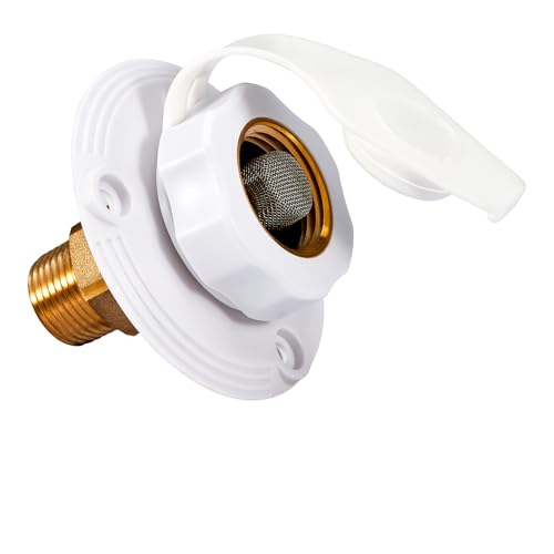 Image of RV Water Inlet Flange Brass with Check Valve 3 /4 NH Female to RV Water Inlet Replacement 1 /2 NPT Male Flush Mount Lead-free Brass Water Inlet with Dust Plug for RV Camper Motorhome