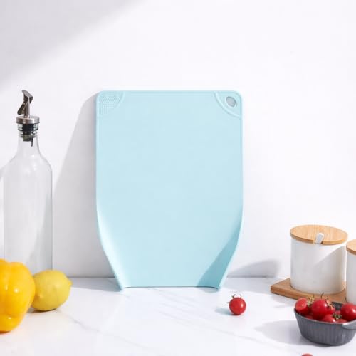 Image of Yelona Plastic Chopping Board Set of 3 with Curved Pour Edges | Food Grade, BPA-Free, Cutting Boards | Anti-Slip Durable Kitchen Boards for Vegetables & Fruits - Multicolour