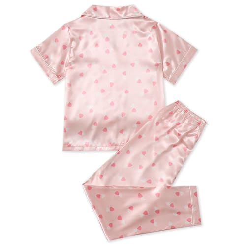 Umeyda Girls' 2-Piece Short Sleeve Satin Pajamas Set, 6-12 Years2