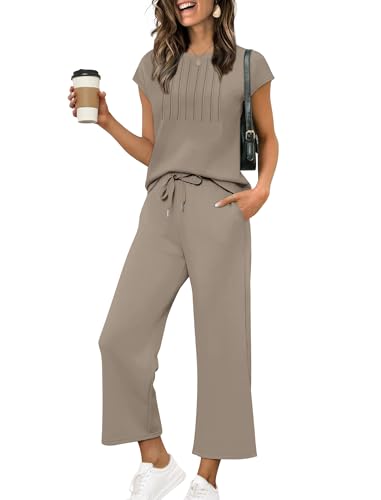 Image of Sampeel Two Piece Sets for Women Summer Vacation Outfits Cap Sleeve Tops Lounge Matching Sets Women Clothing