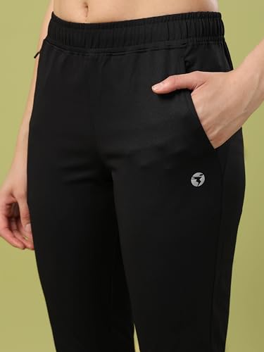 Image of TECHNOSPORT Women's Regular Fit Mid Rise Solid Track Pant with Antimicrobial, Stretchable for Gym, Workout & Sports and Regular Use