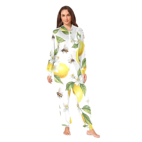 Pijama de Navidad de limones overol de felpa unisex con capucha blanca