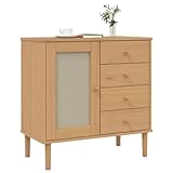 L'assemblage est requis Tomostar Buffet, Meuble de Rangement Armoire de Cuisine SENJA Aspect rotin Marron 80x40x80 cm Bois Massif de pin