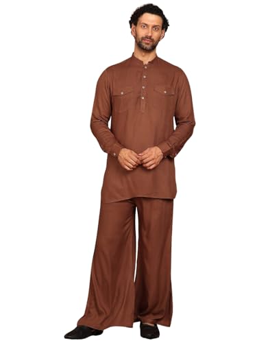 Image of See Designs Men's Full Sleeve Mandarin Collar Viscose Rayon Solid Pathani Set