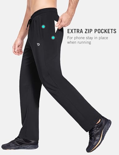 baleaf Men's Fleece Lined Water Resistant Pants Winter Thermal Sweatpants with Zipper Pockets Warm Open Bottom 5