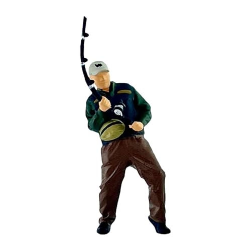 MFMEXUL Figura de Pescador en Miniatura, Personaje de Pesca, Escala 1/64, Accesorio, Adorno de Escena, Artesanía de Resina para Colección, Decoración de, Tira de La Caña de Pescar