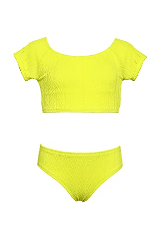Image of Hobie Girls' Cap Sleeve Bralette Bikini Top & High Waist Bottom Swimsuit Set