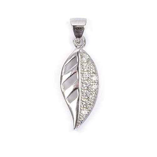 Pendentif petite feuille zircon argent massif 925 rhodié anti-allergie
