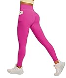 Heathyoga Scrunch Butt Lifting Leggings with Pockets for Women Tummy Control Compression Leggings No Front Seam Yoga Pants Hot Pink