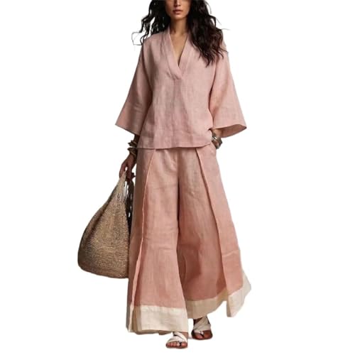 Lin français d'exception : ensemble d'été haut de gamme avec chemise col V et pantalon large femme