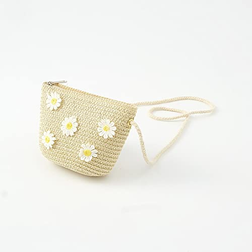 Toddler Girls Straw Hat and Shoulder Bag Set Daisy Flower Beach Cap Wide Brim Summer Sun Hat Foldable Visor Hat and Purse Light Khaki4