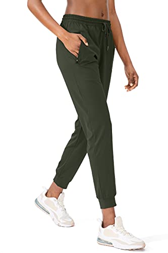 G Gradual Women's Joggers Pants With Zipper Pockets Tapered Running Sweatpants For Women Lounge, Jogging (Olive Green, Medium) #TOP1