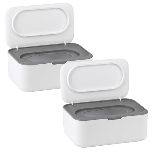 2 Pack Wipes Dispenser Box Baby Wipes Dispenser Dry Wet Tissue Paper Holder Tissue Storage Box with Lid Keep Wipes Fresh