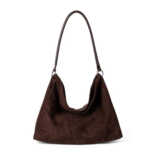 yanwuwa Bolso de mano de ante a la moda con diseño retro para mujer, bolso de hombro multifuncional, ligero, para trabajo, noche, hombro retro, café