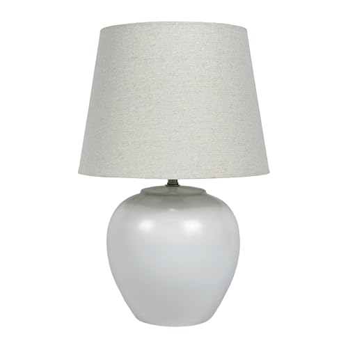 Relaxdays Lampada da Tavolo in Ceramica e Lino, E27, HxD 45x30 cm, Bianco/Crema