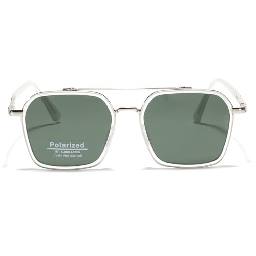 Image of Metal Square Frame Sunglasses Big Tr90 Double Bridge Polarized Sun Glasses TAC Lens Unisex Glasses