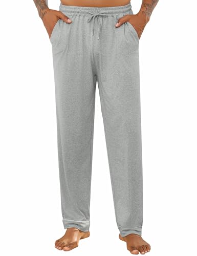 Crewhpo Pantalon Pyjama Homme Coton Bas Pyjama Long Pyjamas Pantalon Décontracté Doux Vêtements de Nuit Doux Pantalon de Détente Maison Confortables Gris L