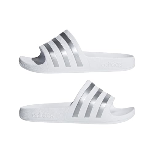 adidas Unisex-Kids Adilette Aqua, White/Silver Metallic/White, 10 by adidas - Used condition - Image 7