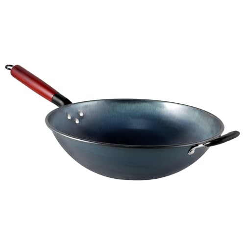 Wok pequeño de hierro con mango de madera 34 cm miniatura 1
