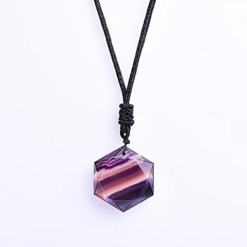 Natural Rainbow Fluorite Crystal Stripe Fluorite Hexagram Star Pendant Necklace Cover