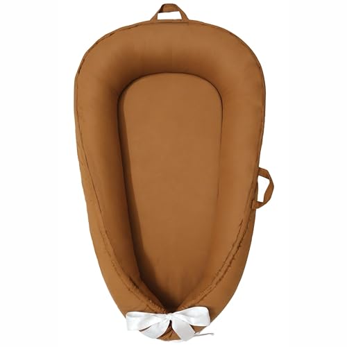 Image of Aila+Aiden Baby Nest, Baby Lounger, Organic Cotton Lounger for Baby, Reversible Breathable Adjustable Portable - Star Collection (Caramel Tan)
