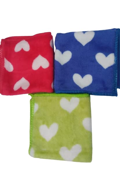 ( Pack of 12pc ) Face Towel / Soft henky | Girls Handkerchief | Women Hanky Soft Fluffy Thick Face Hankies Set for Women Towels Set of 6 10X10 Inches (Heart Print 12pc)-image-34