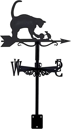 ZAANU Veleta de Viento Gato, Veleta de decoración, Kit de Indicadores de dirección del Viento Soporte de Metal para césped de jardín al Aire Libre Veleta de Patio de jardín al Aire Libre