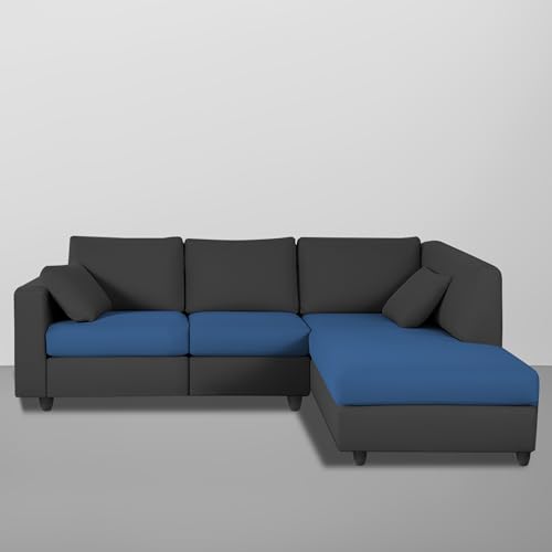 Image of Florian RHS 4 Seater L Shape Sofa Set for Living Room (Blue Black Fabric) Premium Fabric Sofa