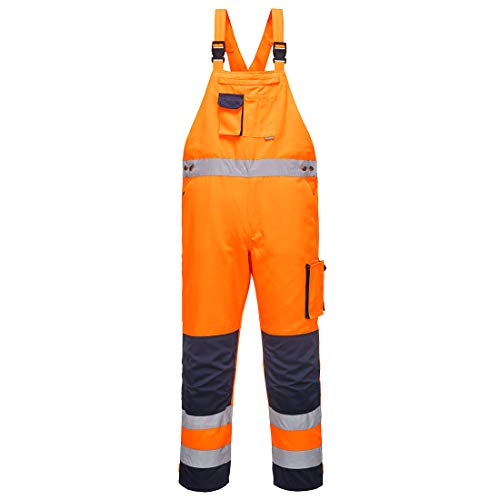 Atomic Workwear Two-Tone Hi-Vis Bib & Brace with Knee Pad Pockets (Large, Orange/Navy)