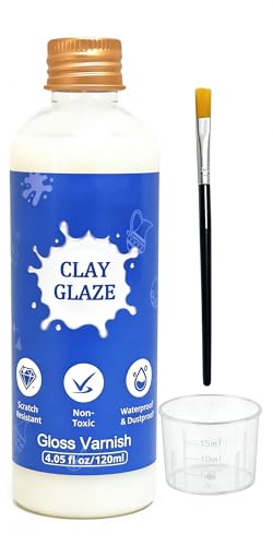 Air Dry Clay Glaze 120ml High Gloss Polymer Clay Varnish Prevent Clay Cracking Scratch Resistant Waterproof for Pottery Crafts Clay Sealant with Brush & Measuring Cup (4fl oz)