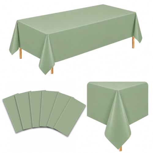 Image of 6 Pack Sage Green Plastic Tablecloths, 54 x 108 Inch Disposable Covers