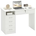 HOMCOM Computer Desk, Home Office Desk with Lockable Drawer, Storage Shelf for Study Bedroom, 110 x 50 x 76 cm, White