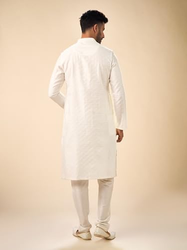 Image of Manyavar Men's Viscose Blend Digital Leaf Print Kurta Set (2pcs)