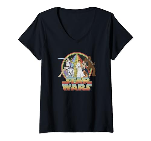 T-shirt Star Wars retro coton col V haut original motif groupe de personnages