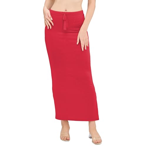 Image of DESI GIRL Satin Shimmer Stretchable Saree Shapewear Petticoat with Drawstring for Women | Mermaid fit Saree Petticoat with Side Slit for Easy Movement | Saree Shaper | Long inskirt
