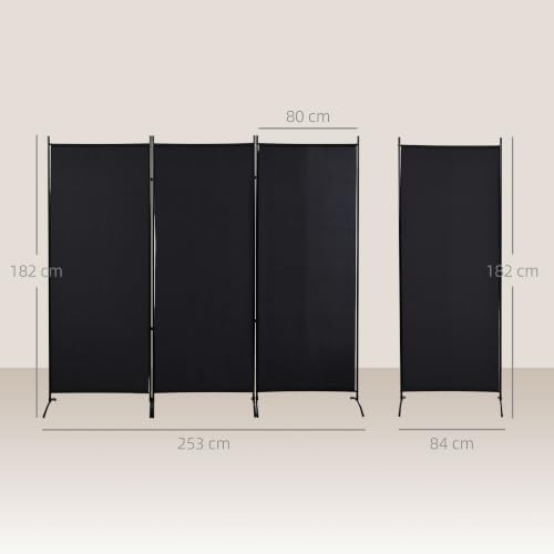 Miniatura 7 de Homcom Biombo De 3 Paneles, Biombo Separador De Ambientes Plegable Con 6 Pies De Metal, Divisor De Habitaciones, Salón, Dormitorio, 253x182 Cm, Negro
