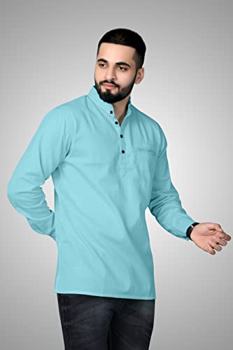 Image of Men's Cotton Regular Short Kurta | Casual & Ethnic Wear with Long Sleeve