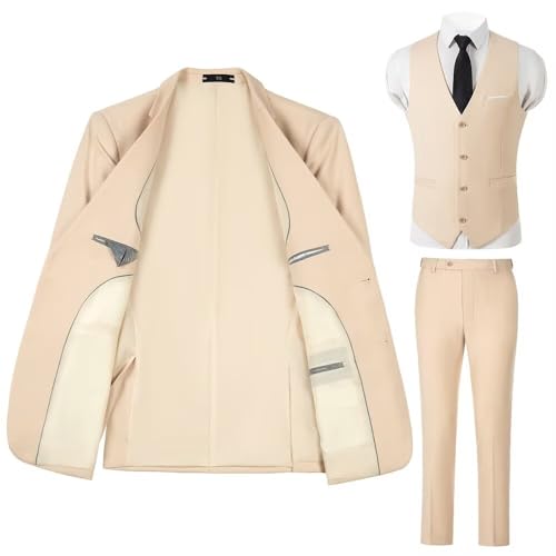 Men's 3 Piece Suit Slim Fit Men Tuxedo Suit for Party Wedding Prom Business 2 Button Solid Blazer Jacket Vest Pants Set, Black, L3