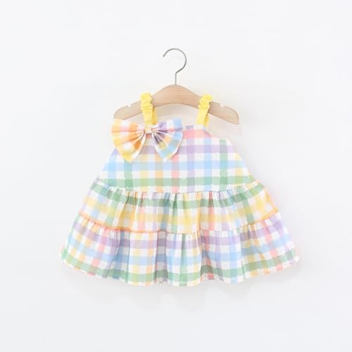Toddler Girls Sleeveless Dress Color Block Plaid Sundress Cute Bow Spaghetti Straps Tiered Ruffle Dresses 6M-4Y2