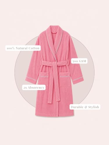 Image of RANGOLI Sunshine 100% Cotton Bathrobes For Women, 500 GSM Free Size Bath Robe With Rope,Ultra-soft, Lightweight & Highly Absorbent Luxurious Bath Gown /Bath Robe
