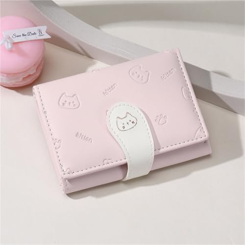 Cartoon Cute Cat Wallet Small Fresh Three Folding Multi-Card Card Holder Wallet(Green) 6