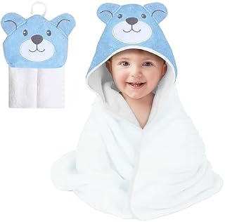 Mother's Choice Baby Towel With Hood - 100% Cotton Ultra Soft and Absorbent (84x84cm) Large Baby Bath Towel for Newborn and Infant, Toddler Bath Towel for Boys and Girls, 3D Bear Hooded Baby Towel