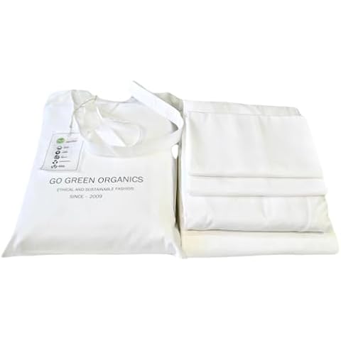 GO GREEN ORGANICS Organic Cotton Crisp Percale Bed Sheet Set - Luxury Hotel Quality - GOTS Certified - White - Deep Pocket - Easy Care - Queen Cover