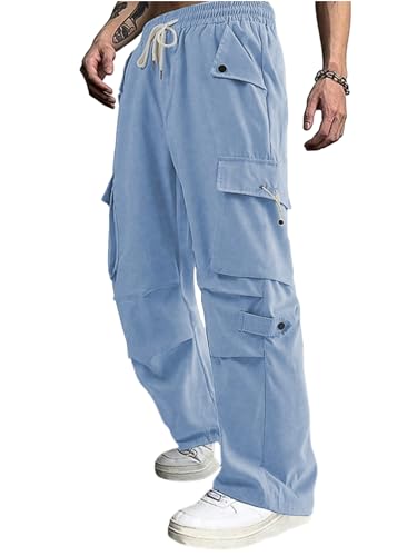 ZAFUL Men's Casual Cargo Pants Drawstring Waist Workout Joggers Croppped Baggy Sweatpants with Flat Pockets