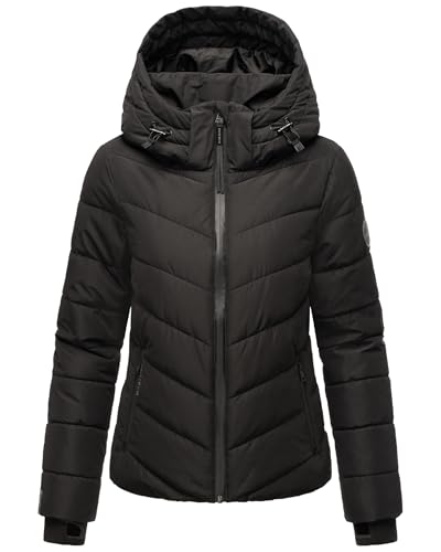 MARIKOO Damen Winterjacke warme Steppjacke mit abnehmbarer Kapuze Samuiaa XVI Black Gr. L