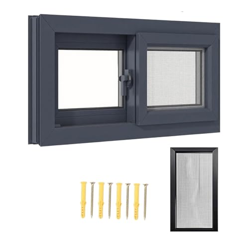 Ventana corrediza negra ideal para baños y gallineros con marco de aluminio resistente 2
